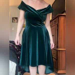 Jasambac Green Velvet Off Shoulder Dress Size L High Low